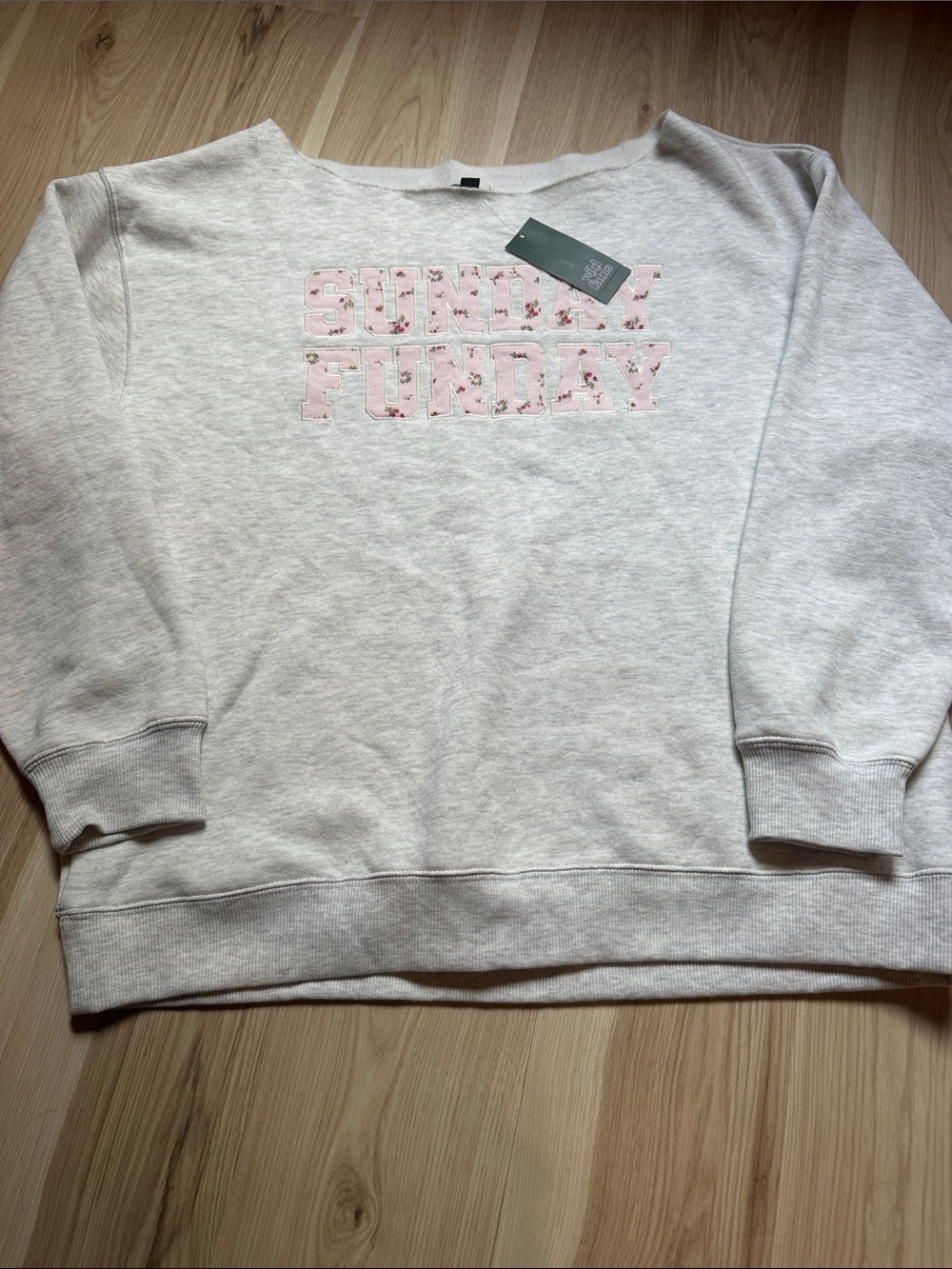wild fable Light Gray Sweatshirt with Pink Floral Appliqué